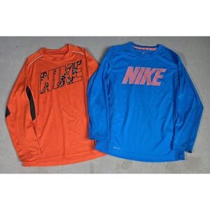 Lot of 2 Boys Nike Dri-Fit Long Sleeve Size  MEDIUM Shirt Athletic Fall/Spring